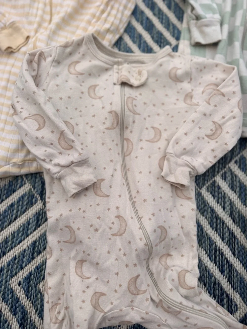 3-Pack Baby Footed One-Piece Sleepers — Yellow Stripe, Sage Check, Blush Moon